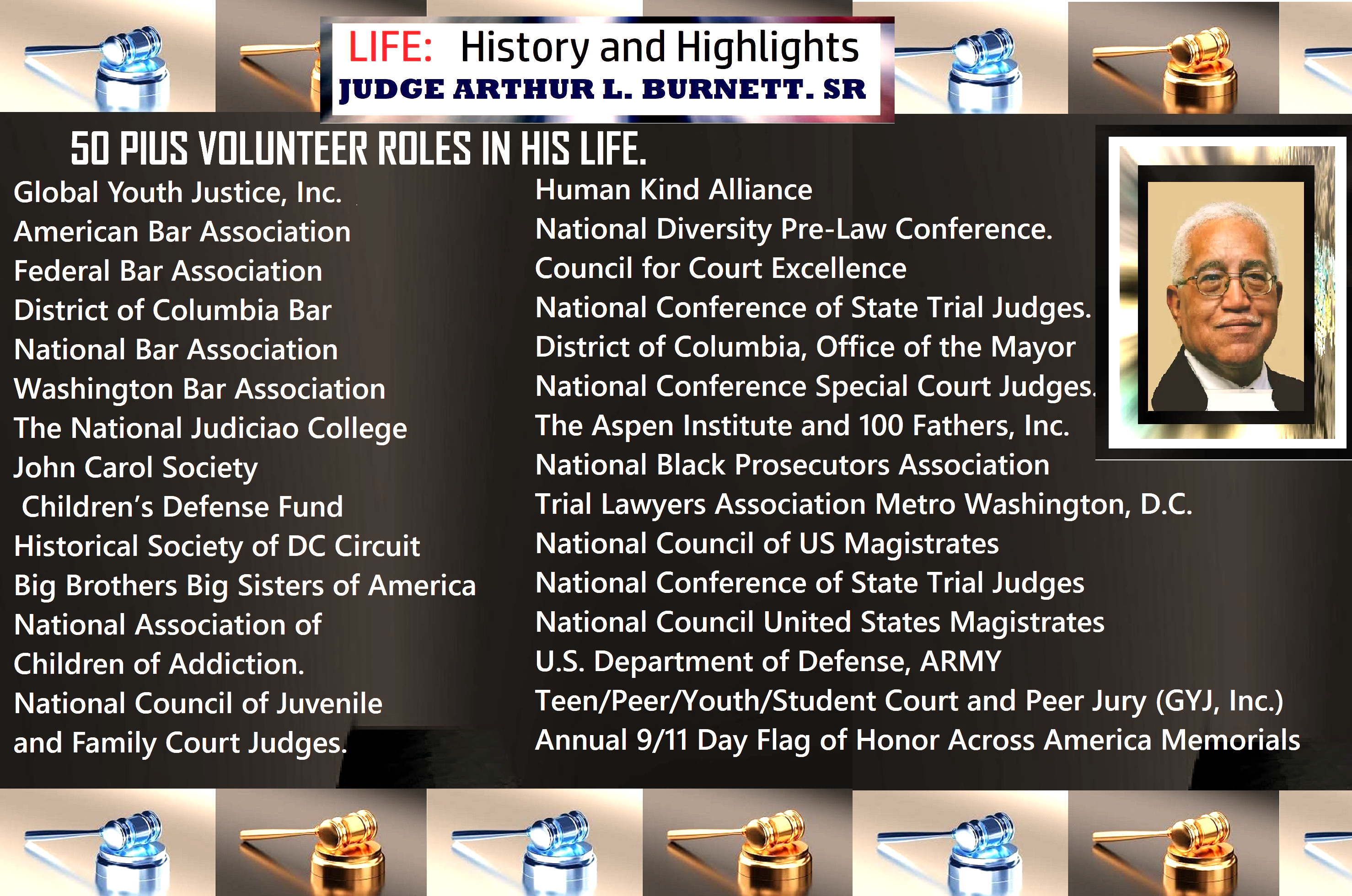 Judge Arthur L. Burnett, Sr. 50+ Professional and Volunteer Roles on Global Youth Justice, Inc. Website