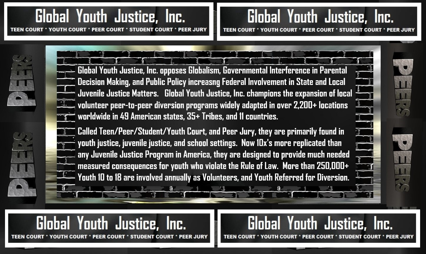 Global Youth Justice, Inc. Website on Teen Court, Youth Court, Peer Court, Student Court and Peer Jury Diversion Programs.