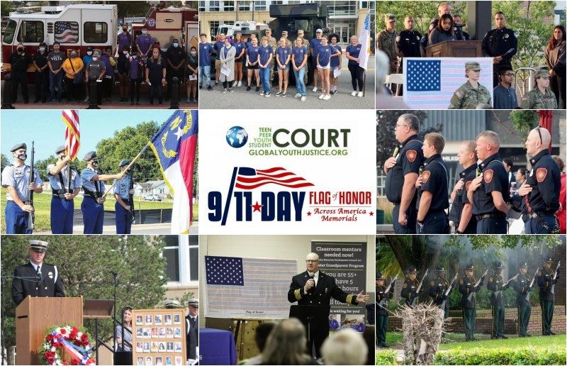September 11th, 9/11 Patriot Day Annual Flag of Honor Across America Memorials - 2,000+ Photos of Memorials co-led by Youth and Adults. A GLobal Youth Justice, Inc. Project.