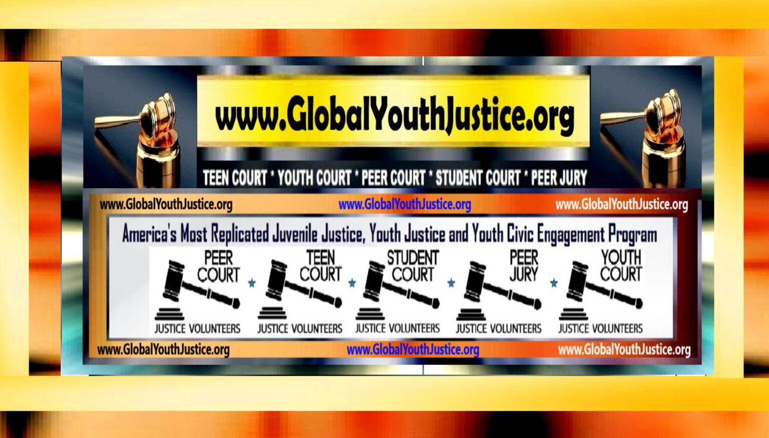 Global Youth Justice, Inc. LOGO on Teen Court - Peer Court - Peer Jury - Youth Court - Youth Peer Court