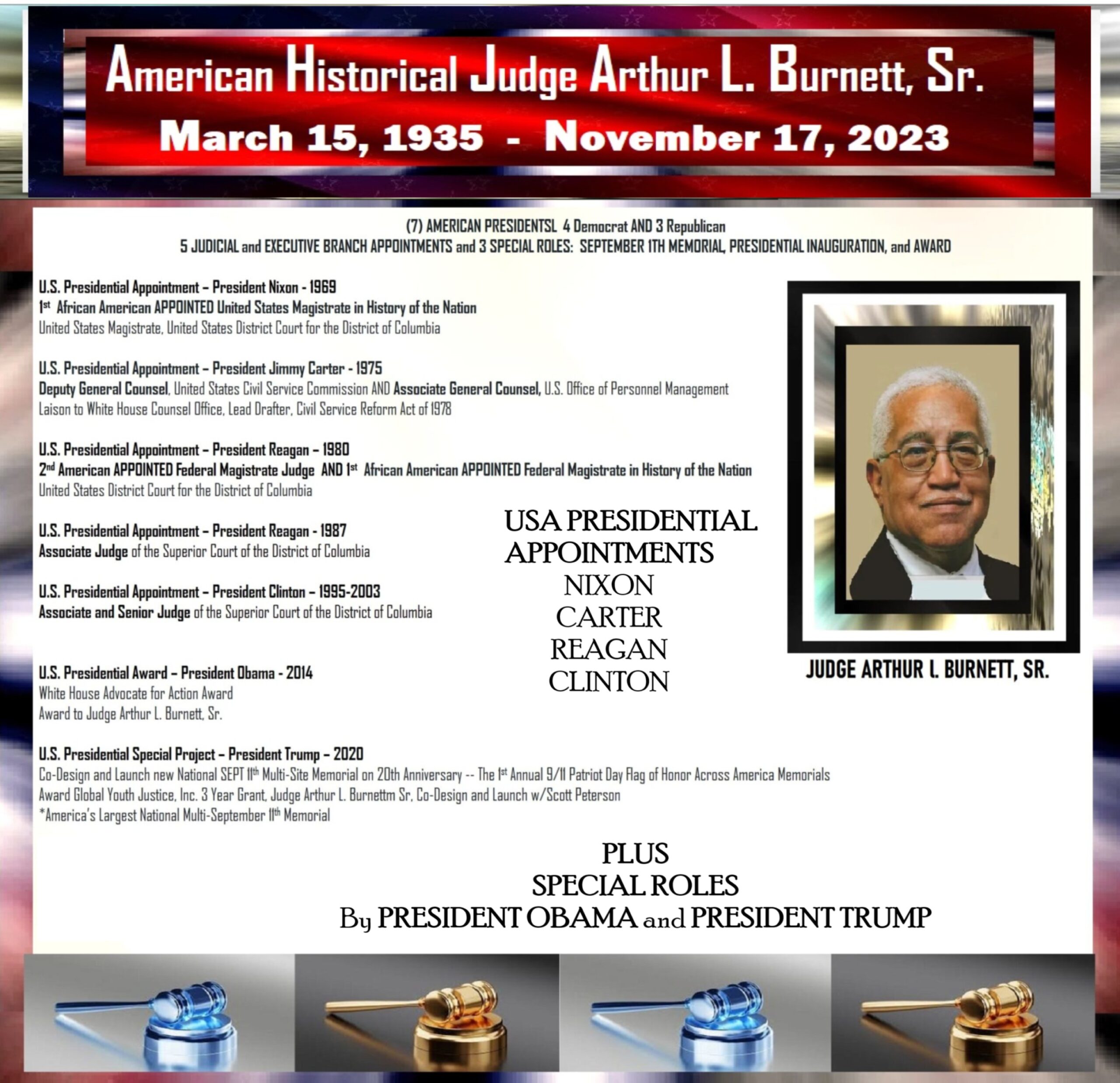 AMERICAN PRESIDENTIAL APPOINTMENTS OF JUDGE ARTHUR L. BURNETT SR.